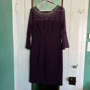 Alex Evenings Purple Sheath Dress with Bell Sleeves